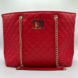Red Quilted Tote Bag with Gold Chain